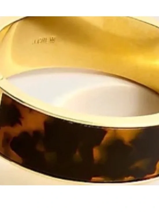 J Crew Tortoiseshell Resin Hinged Bangle with Gold Tone Trim - Picture 3 of 4